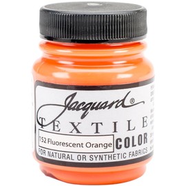 Jacquard Textile Color Fluorescent Orange - Permanent Fabric Paint for Clothes, Furniture Upholstery, Shoes or Tote Bags – Indoor & Outdoor Fabric Paint – 2.25 Oz Jar, Upholstery Fabric Paint