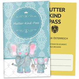 OLGS Mother and Child Passport Cover Austria Petrol Vintage - MKP Protective Cover for Pregnancy without Personalisation, Elephant Design