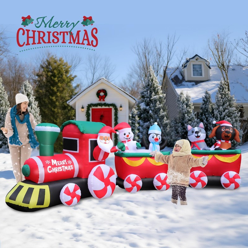 12 FT Christmas Inflatable Train with Santa Claus Holiday Decoration