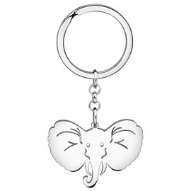 SHIGIE Stainless Steel Cute African Elephant Keychain Car Wallet Key Ring Cartoon Wild Animals Jewellery For Women Funny Gifts (Silver-plated)
