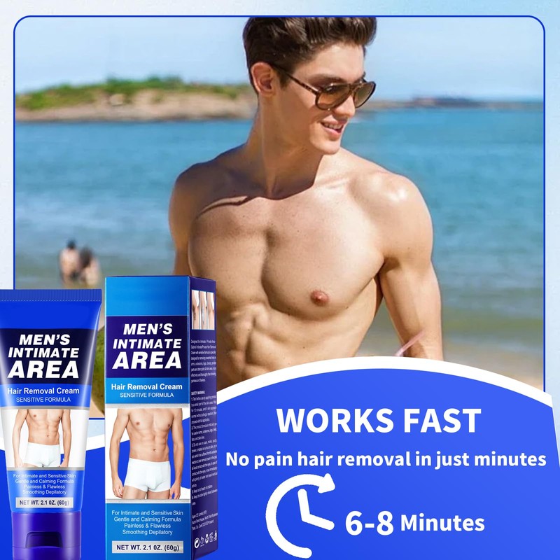 Mens Hair Removal Cream, Painless Intimate Hair Removal for Sensitive
