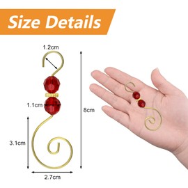 MOROBOR Christmas Ornament Hooks, 30pcs Christmas Tree Decoration Hanger Hooks S Shape Hooks Christmas Ornament Metal Hooks with Crystal Round Bead (Red)