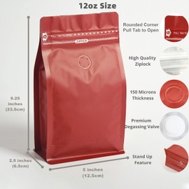 50 Count 12oz Red Coffee Bags with Aluminum Foil Liner, High Barrier Coffee Pouches with Degassing Valve, Ziplock Food Storage Bags with Pull Tape, Pack of 50, 12oz/0.75lb/340gram