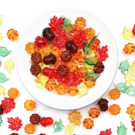 Zalaxt 125 Pieces Fall Vase Filler for Thanksgiving Day Decor, Acrylic Pumpkin Table Scatter, Mini Fall Leaves Acorns Pumpkins Maple Leaves Gems Autumn Decor 1LB