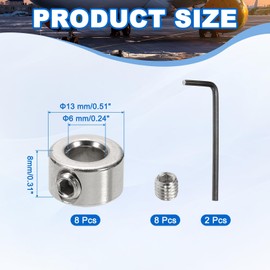 sourcing map Bore 6 mm Shaft Collar 13 mm OD 8 mm Thickness Carbon Steel Landing Gear Stopper Wheel Collar with Set Screw & 2 Hex Wrench for Machine Tools Industry (Silver Tone, Pack of 8)