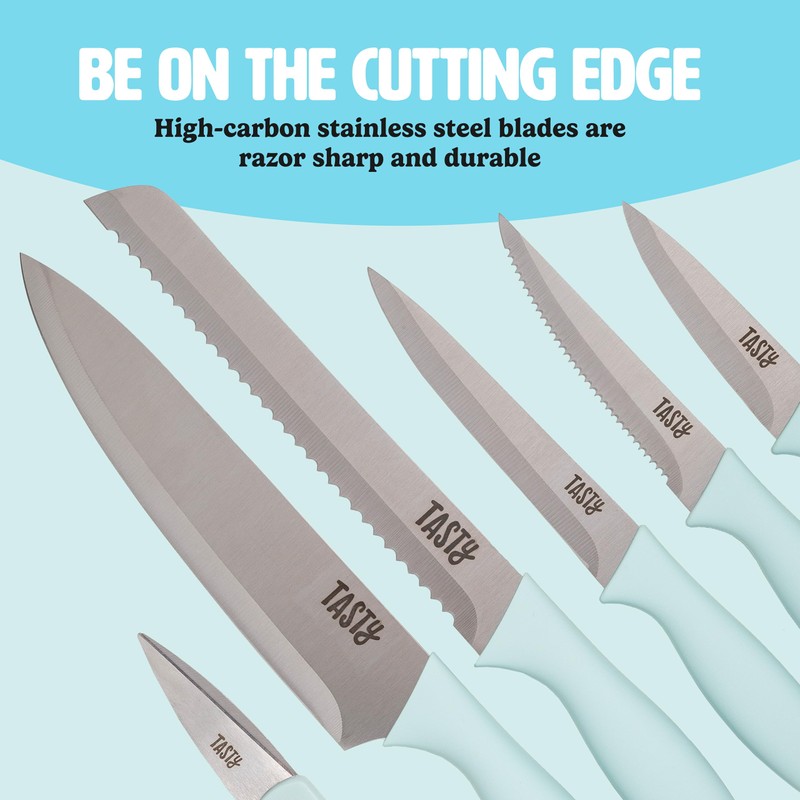Tasty Kitchen Knife Set with Block, Cutlery Set includes Chef,