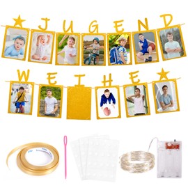 Youth Consecration Decorative Photo Wall, Glitter Gold Decorative Banner, Includes 13 Kraft Paper Cards, Youth Consecration Gifts for Photo Garland, Decorative Youth Consecration for Boys and Girls