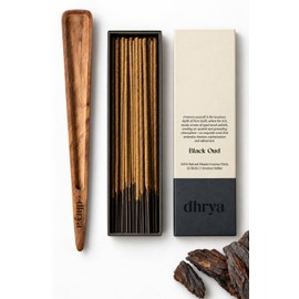 Dhrya Black Oud Incense Sticks with Rosewood Incense Holder, 33 Sticks