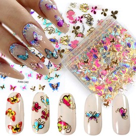 30Pcs Butterfly Nail Art Stickers 3D Self-Adhesive Luxury Bronzing Colorful Butterfly Flower Nail Stickers Gold Nail Charm Spring Nail Decals Design for Women Girls Acrylic Nail Manicure Decorations