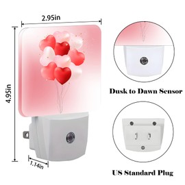 FSHVQKD Pink Candy Heart Balloons Night Light,Plug-in Night Lights with Dusk-to-Dawn Sensor for Stairway,Hallway,Bedroom Sleep Friendly Ideal for Women/Girls/Boys Gift,0.5w