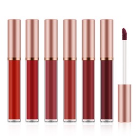 Apooliy 6pcs Matte Lipgloss Set für Frauen,Hochpigmentierter Samt-Lippenstift，Langanhaltend，Wasserfestes Lippen Makeup，Nude，Braun