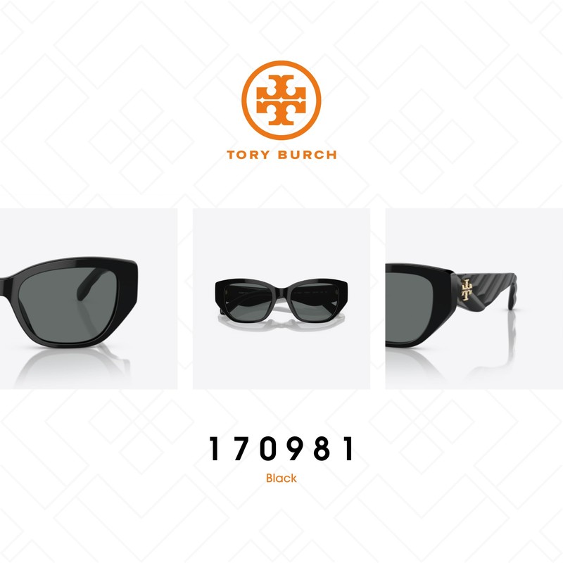 Tory Burch TY7196U 170981 53MM Black/Dark Grey Polarized Rectangular Sunglasses