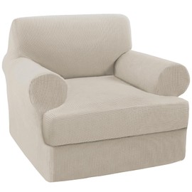 Turquoize T Cushion Chair Slipcover Armchair Slipcover for Living Room Stretch Sofa Couch Cover Soft Armchair Cover Furniture Covers with Individual T Cushion Seat Covers (Chair, Island Fossi)