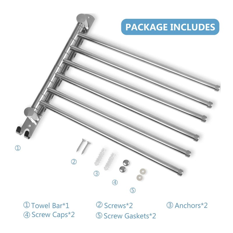 JSVER Towel Rail Stainless Steel 180° Rotation Bath Towel Holder
