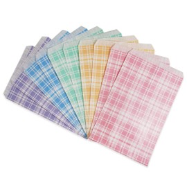 N'icePackaging 300 Bags 8.5" x 11" Decorative Flat Paper Gift Bags - Mixed Plaid Pattern on White Kraft Bags - For Sales/Treats/Parties Cookies/Gifts