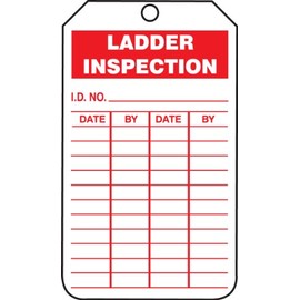Accuform TRS248PTP Inspection Record Tag, Legend Ladder Inspection, 5.75" Length x 3.25" Width x 0.015" Thickness, RP-Plastic, Red on White (Pack of 25)