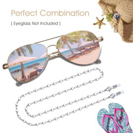 SAM & LORI Glasses Chain Women Eyeglass Strap Holder Necklace Reading Mask Lanyard Cord Eyewear Around Neck Kawaii Eyewear Accessories Silver Sunglasses Beaded Stylish Cute String Fashion Long