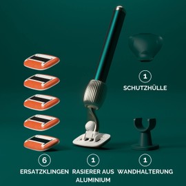 Fler The Razor Shave Set - Women's Razor with Interchangeable Razor Heads, Razor with Holder, 6 Replacement Blades and Protective Case, Unisex Razor, Razor Blades with Aloe Vera, Vitamin E, Pine Green