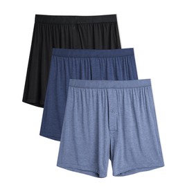 DAVID ARCHY Mens Boxers Soft Rayon Made from Bamboo Boxers for Men Pack Loose Underwear Cooling Mens Boxer Shorts(M,Dark Blue/Gray Blue/Black)