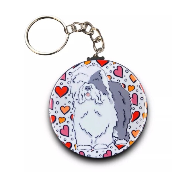 Old English Sheepdog Valentines Day Keychain Handmade Portrait Gift Accessory