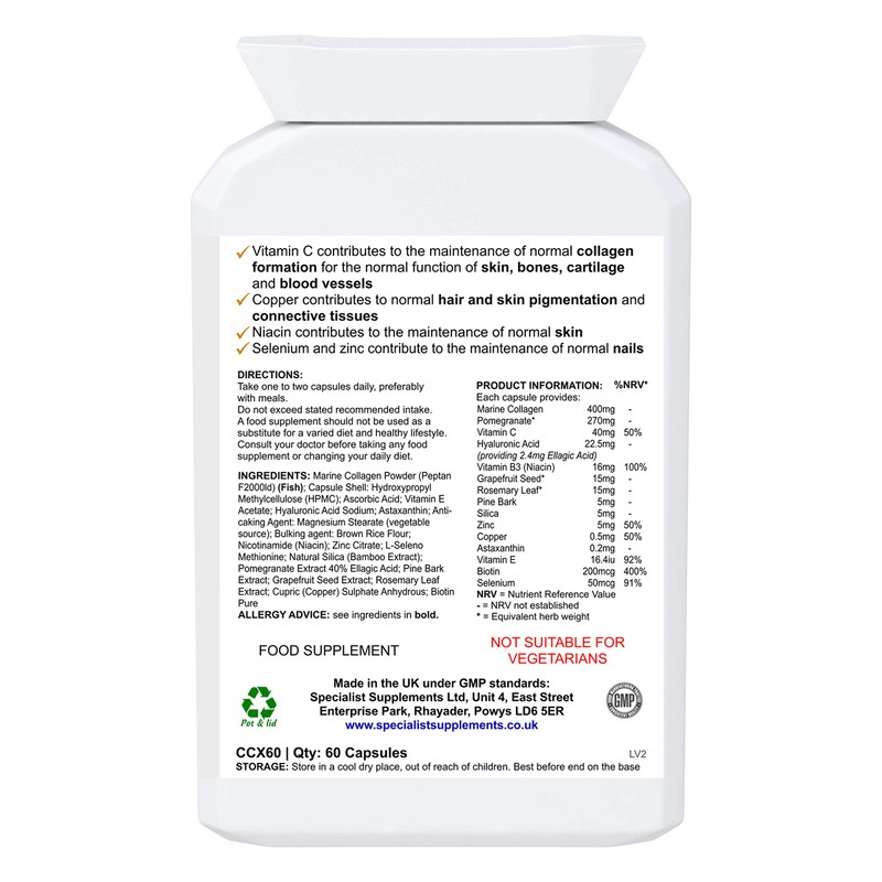 Specialist Supplements Collagen Ultra Beauty Marine Collagen, Hyaluronic Acid, Vitamin,