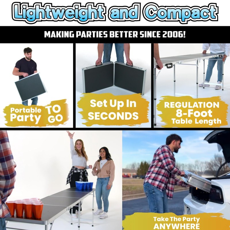 PARTYPONG 8-Foot Folding Party Table w/Music Sync LED Lights, Free