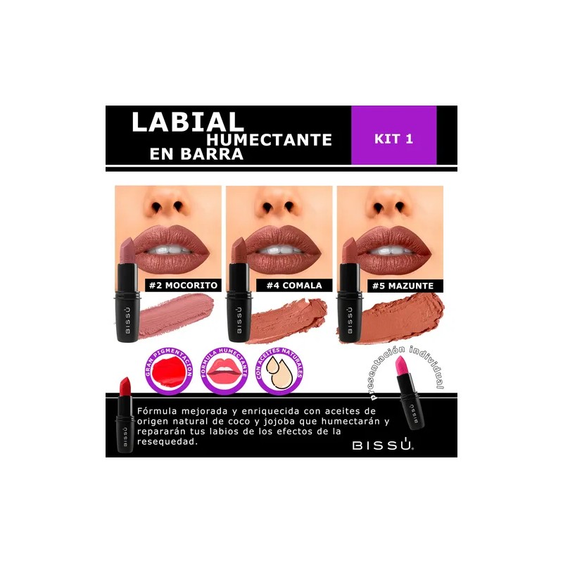 Kit 3 Labiales Bissu Formula Humectante Tonos Variados