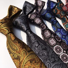 CHROME CRANE NR005 Men's Paisley Pattern Necktie, Solid Suit, Business, Formal, Casual