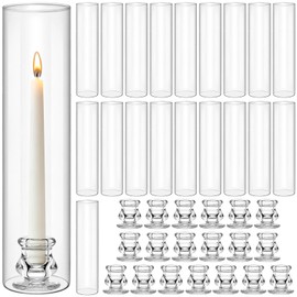 20 Pack Glass Hurricane Candle Holders, 11.8 in Clear Taper Holders