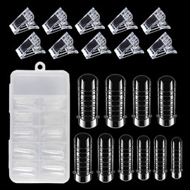 Polygel Extension Tool Kit, 100PCS Nail Dual Forms Clear Nail Mold with 10pcs Nail Tips Clip Clamps for UV Poly Gel Builder Acrylic Finger Nail Extension Home Salon Manicure Tool