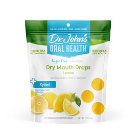 Dr. John’s Oral Health Sugar Free Candy, Healthy Dry Mouth Drops with Zero Sugar, Low Calorie Snacks, Keto Friendly Hard Candy Sweets, Lemon, 100 Count, 1 LB