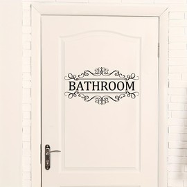 Bathroom Door Wall Sticker, Removable English Letter Signs, Decorative Decal for Bathroom, Laundry Room