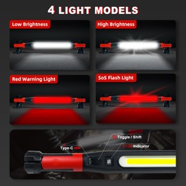 Magnetic Work Light 3000 Lumens, Rechargeable LED Flood Light with 180° Rotating Head & 360° Hooks, IP65 Waterproof Shatterproof Portable Spotlight for Camping, Emergency, Car Repair, Jobsite