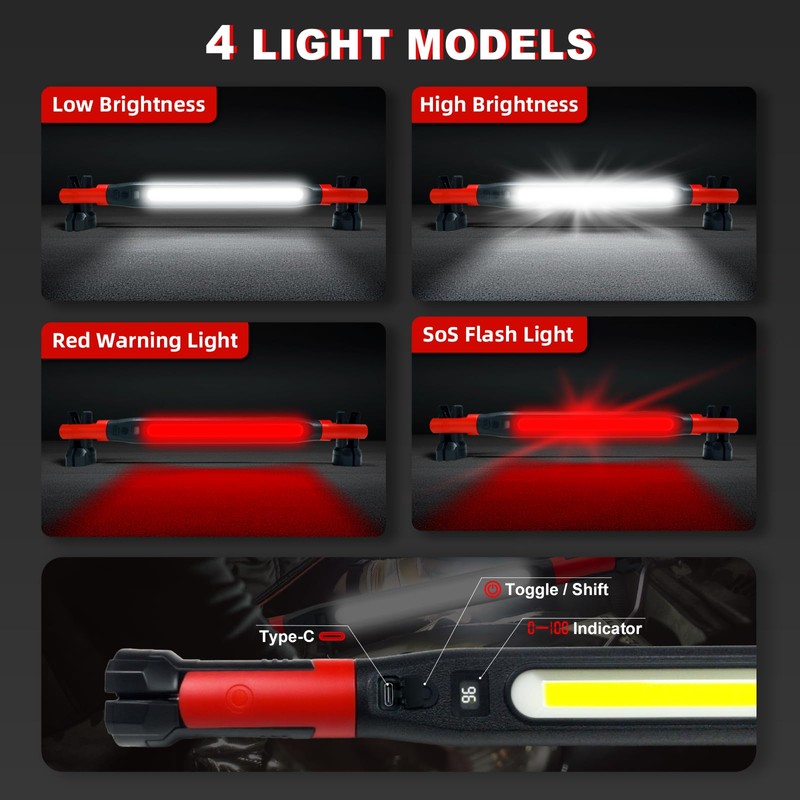 Magnetic Work Light 3000 Lumens, Rechargeable LED Flood Light with