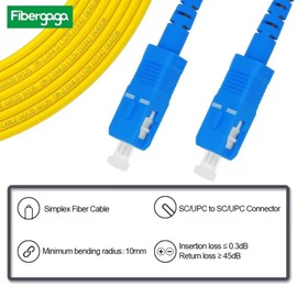Fibergaga-1m(3ft) OS2 SC/UPC to SC/UPC Fiber Patch Cable Single Mode Fiber, Simplex, Length Option: 0.5M(1.6ft)-100m(328ft) 9/125µm 2.0mm Cable Diameter Fiber Optic Cable, OS1/OS2 Compatible
