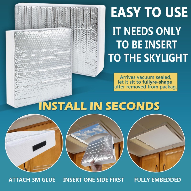 SIKADEER RV Vent Insulator 22"x14"x3", Universal Skylight Cover With Reflective