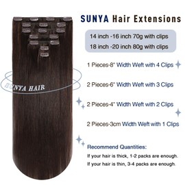 Sunya Clip in Hair Extensions Real Human Hair 7 Pcs Human Hair Clip in Extensions 14 Inch Straight Double Weft Remy Human Hair Extensions Clip ins for Women #2 Dark Brown 70G
