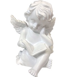 realideas 6.5 Inch Reading Book Angel Statue Reading Angel Figurine for Book Shelves, Angel Sculpture Statuette Shelf Sitter Angels Collection for Home Decor Accents