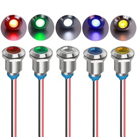 Kiligen 5pcs 12mm 110V-220VAC LED Waterproof Indicator Light Pilot Light Signal Indicator(Green/Yellow/Red/Blue/White,5 Colors)