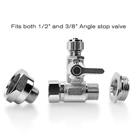 Frizzlife 1/2" and 3/8" Brass Feed Water Adapter - 3/8" Comp with 1/2" Converter Fitting and 1/4 inch OD Compression Angle Stop Valve Adapter for Reverse Osmosis Water Filters, Coffee Brewers
