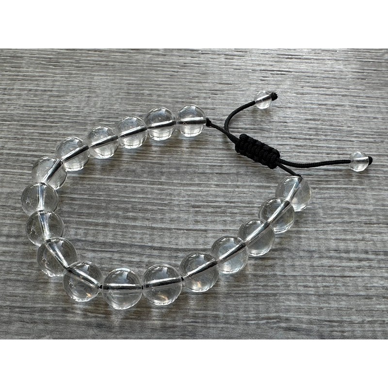 GAF TREASURES Clear Quartz Gemstone Round Bead Adjustable Bracelet 10mm,