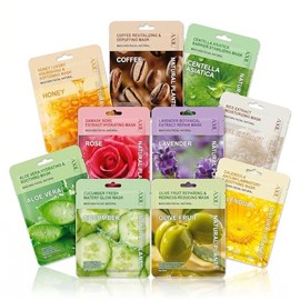 Set 10 Mascarillas Coreanas Hidratantes, Facial Cuidado de la Piel, Mascarillas en Tela Hidratante con Colágeno y Vitamina e, Surtidas Todo Tipo de...