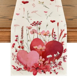 Artoid Mode Love Hearts Floral Flower 210 GSM Camino de mesa de San Valentín, boda, cocina, comedor, decoración para decoración del hogar, fiesta, 13 x 72 pulgadas