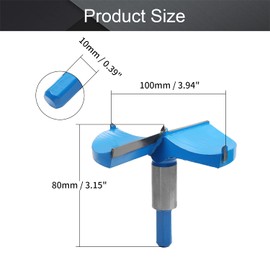 Utoolmart Forstner Drill Bit, 100mm Cemented Carbide Wood Cutter Tool, Hex Shank Woodworking Hole Saw Cutter, 80mm Length Woodworking Hole Boring Bit, Blue