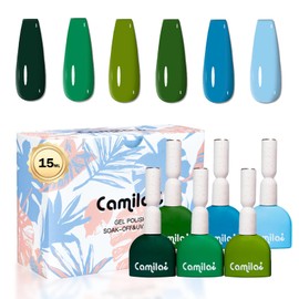 CAMILA ¿ Gel Nail Polish Set Black White Mix Dark Green Quick Dry Long-Lasting Semi-Curing Soak Off Gel DIY Home Salon Design Manicure Gifts for Women Girls(Green, E, 6pcs, 15ml)