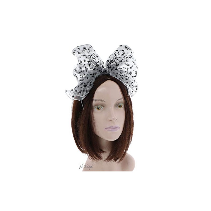Chiffon Big Bow Headband with Mini Stars - White