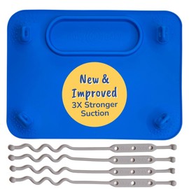 BUSY BABY Silicone Mat Bundle - 1 Original Mat Plus 1 Mini Mat, New Stronger Suction Cups, 6 Straps to Secure Baby Essentials and Keep Them Off The Floor, Baby Led Weaning, Wet Bag Included (Pewter)