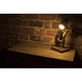 Y-Nut Industrial Steampunk LED Desk Lamp, Wood Base with Iron Piping Loft Style Vintage Antique Light, Retro Desk Lamp, Timer Edison Lamp Holder LL-0018