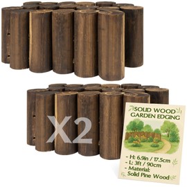 Wood Garden Edging for Landscaping – Round Log Fence Border for Flower Beds, Heavy-Duty Carbonized Pine with Rustic Look, Pre-Connected Natural Logs for Outdoor Paths and Lawns