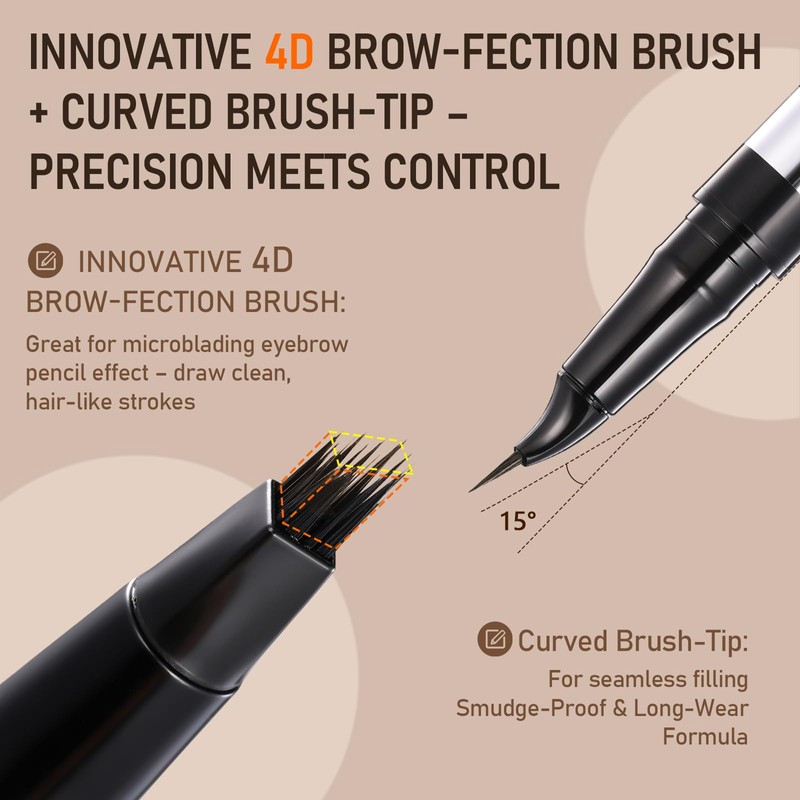 Dual-Ended Microblading Eyebrow Pencil for Women, 2 in 1 Liquid